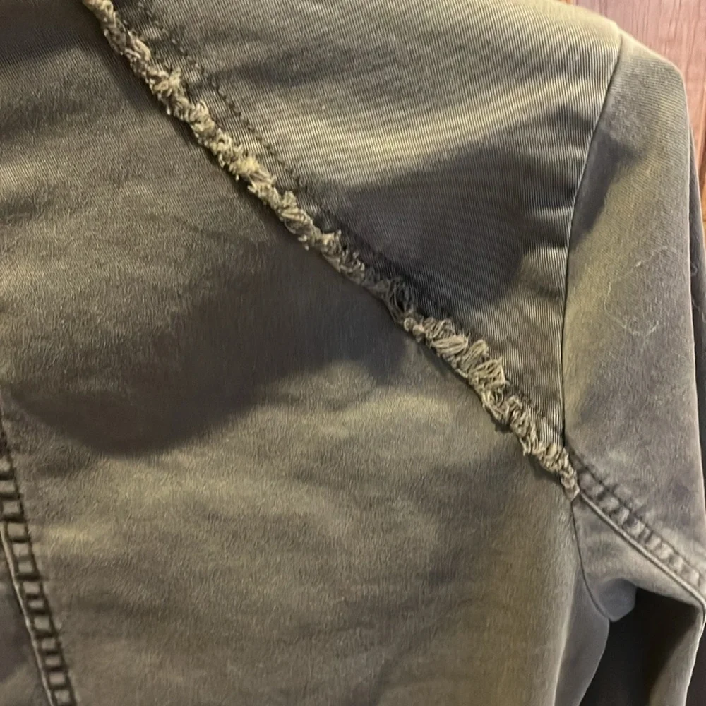 Free People olive green denim military style ruffle jacket - Picture 8 of 12